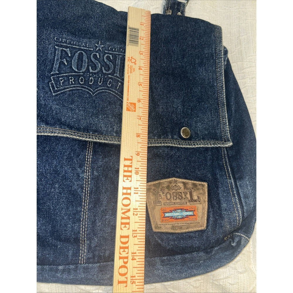 Vintage Y2K Fossil Denim Shoulder Bag Purse Messenger Tote Patch Dark Wash - Picture 11 of 11